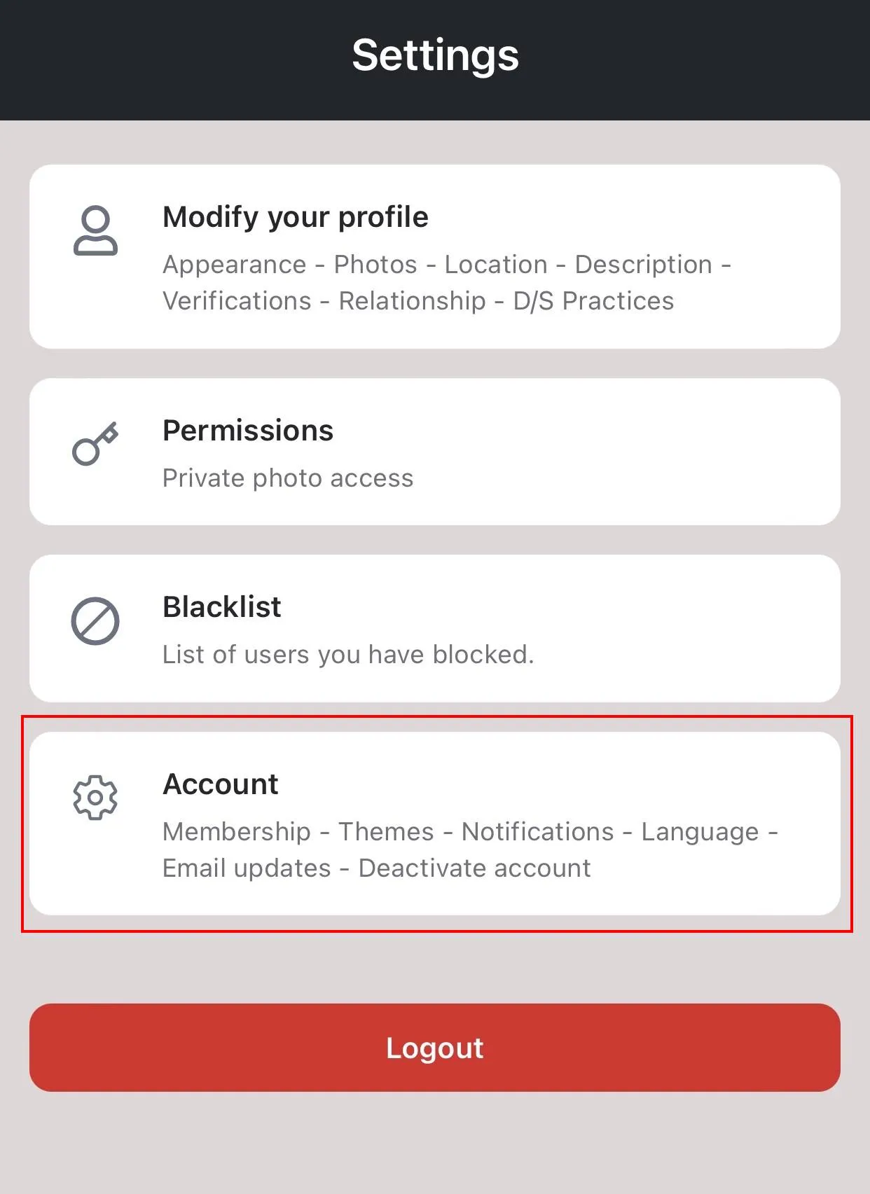Account page
